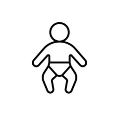 Obraz premium Baby with diaper black line icon. Child or kid. Trendy flat isolated symbol, sign can be used for: illustration, outline, logo, mobile, app, emblem, design, web, dev, site, ui, ux. Vector EPS 10