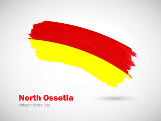Obraz premium Happy independence day of North Ossetia with artistic watercolor country flag background. Grunge brush flag illustration