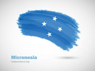 Happy independence day of Micronesia with artistic watercolor country flag background. Grunge brush flag illustration