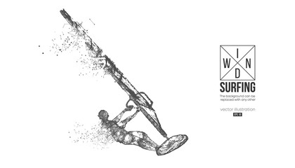 Fototapeta premium Windsurfing. Silhouette of a windsurfer. Freeride competition. Vector illustration. Thanks for watching