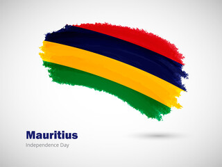 Obraz premium Happy independence day of Mauritius with artistic watercolor country flag background. Grunge brush flag illustration