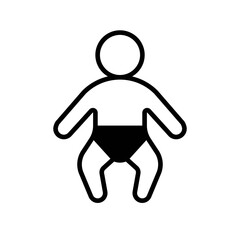 Baby with diaper black line icon. Child or kid. Trendy flat isolated symbol, sign can be used for: illustration, outline, logo, mobile, app, emblem, design, web, dev, site, ui, ux, gui. Vector EPS 10