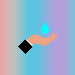 Save water color line icon. Hand washing. A drop of water falls on your hand. Trendy flat isolated symbol, sign for: illustration, outline, logo, mobile, app, design, web, dev, ui, ux. Vector EPS 10