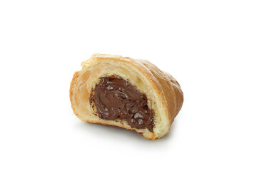Sliced croissant with chocolate isolated on white background