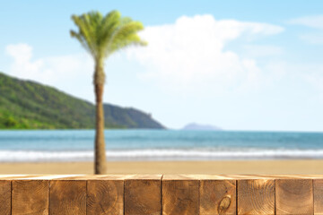 Table background of free space and summer beach landscape 