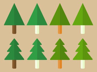 Simple Trees with Green Leaves, Icon Set