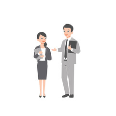 Business people. Vector illustration of diverse cartoon man and woman in office outfits. Isolated on white background. Colorful vector illustration in flat style