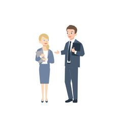 Fototapeta na wymiar Business people. Vector illustration of diverse cartoon man and woman in office outfits. Isolated on white background. Colorful vector illustration in flat style