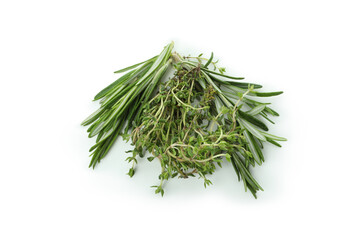 Fresh green herbs isolated on white background