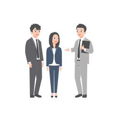 Business asian team. Vector illustration of diverse cartoon men and women in office outfits. Isolated on white background. Colorful vector illustration in flat style