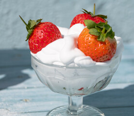 Strawberries and  cream  traditional  brattish summer food 