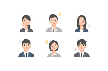 Set of avatars. Characters of business men and women. Collection of portraits of asian people. Isolated on white background. Colorful vector illustration in flat style