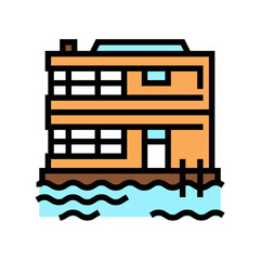 floating on water residence house color icon vector. floating on water residence house sign. isolated symbol illustration