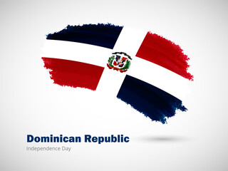 Happy independence day of Dominican Republic with artistic watercolor country flag background. Grunge brush flag illustration