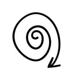 round spiral arrow pointing outward. hand-drawn doodle. vector illustration