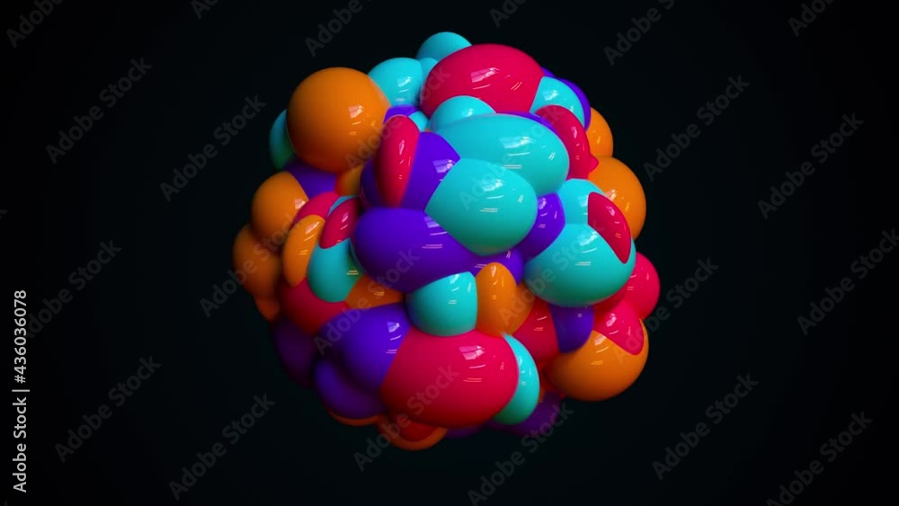 Poster Geometric 3d render of sphere covered futuristic outgrowths. Digital metamorphosis round surface with glossy highlights. Visualization division textures with creative design.