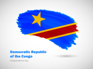 Happy independence day of Democratic Republic of the Congo with artistic watercolor country flag background. Grunge brush flag illustration