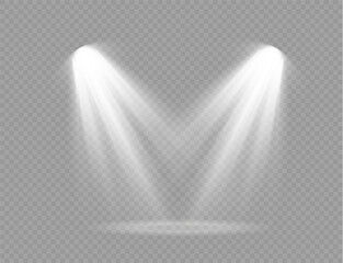 Spotlight projector, light effect with white rays.