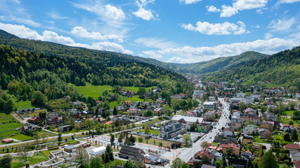Fototapeta na wymiar Aerial view of mountain village in Poland