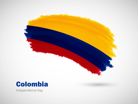 Happy independence day of Colombia with artistic watercolor country flag background. Grunge brush flag illustration