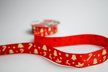 Close up read and golden Christmas ribbon