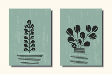 Fashion posters with plants. Vector illustration.