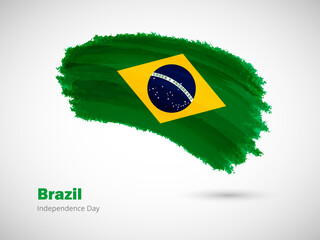 Happy independence day of Brazil with artistic watercolor country flag background. Grunge brush flag illustration