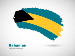 Happy independence day of Bahamas with artistic watercolor country flag background. Grunge brush flag illustration
