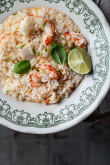 italian seafood risotto with shrimp and squid