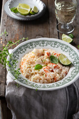 italian seafood risotto with shrimp and squid
