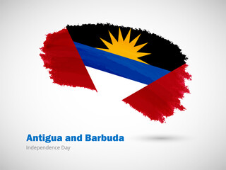 Happy independence day of Antigua and Barbuda with artistic watercolor country flag background. Grunge brush flag illustration