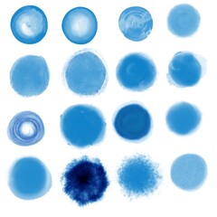 Collection of creative blue spots with watercolor texture. Stock illustration set. Can be used for...