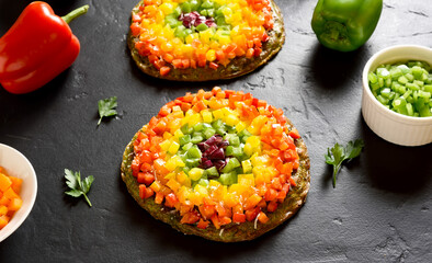 Rainbow veggie bell peppers pizza