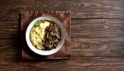 Slow cooked beef with mashed potatoes