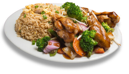Peruvian Chifa, a fusion of Chinese cuisine with Peruvian ingredients: chicken with soy sauce