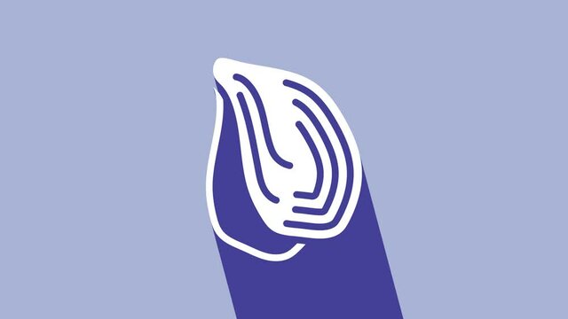 White Mussel icon isolated on purple background. Fresh delicious seafood. 4K Video motion graphic animation