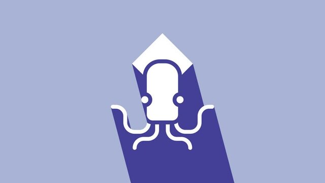 White Octopus icon isolated on purple background. 4K Video motion graphic animation