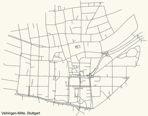 Black simple detailed street roads map on vintage beige background of the quarter Vaihingen-Mitte of district Vaihingen of Stuttgart, Germany