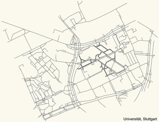Fototapeta na wymiar Black simple detailed street roads map on vintage beige background of the quarter Universität of district Mitte of Stuttgart, Germany