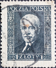 A post stamp printed in Poland showing a portrait of President Ignacy Moscicki