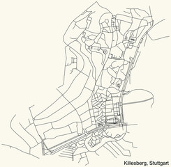 Fototapeta na wymiar Black simple detailed street roads map on vintage beige background of the quarter Killesberg of district Nord of Stuttgart, Germany