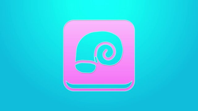 Pink line Octopus on a plate icon isolated on blue background. 4K Video motion graphic animation