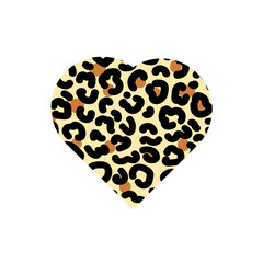 Leopard print heart icon. Beige and brown color. Animal heart love pet concept