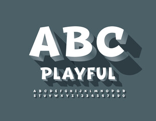 Vector Playful Alphabet. Creative 3D Font. Set of White cute Letters and Numbers