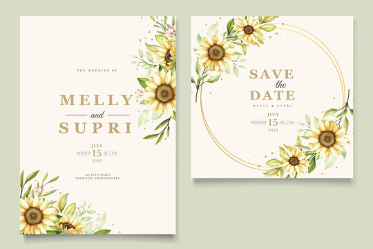 Watercolor Sunflower Wedding Card Set