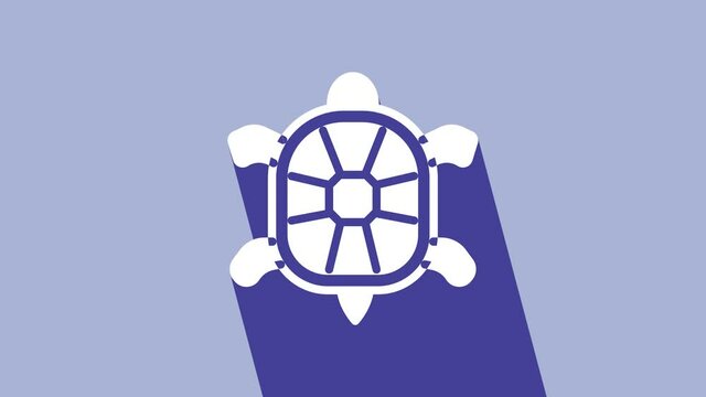 White Turtle icon isolated on purple background. 4K Video motion graphic animation