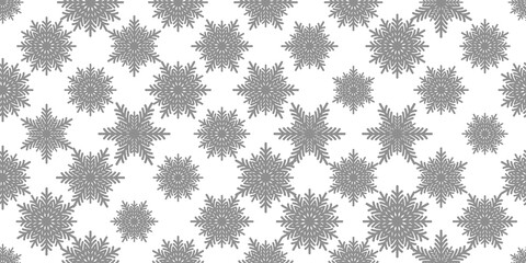 Winter seamless pattern with grey snowflakes on white background. Vector illustration for fabric, textile wallpaper, posters, gift wrapping paper. Christmas vector illustration. Falling snow