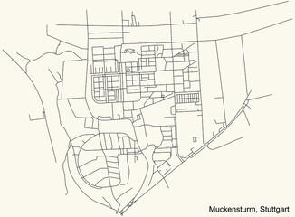 Black simple detailed street roads map on vintage beige background of the quarter Muckensturm of district Bad Cannstatt of Stuttgart, Germany