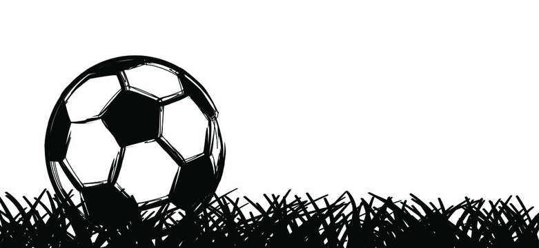 Flat vector black grunge soccer ball. Grungy football. 2020, 2021 Cartoon sport EK, WK pictogram Euro Sports game cup. 