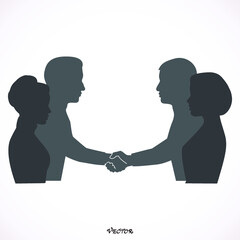 Business handshake in office. Vector illustration design element. Flat style design icon